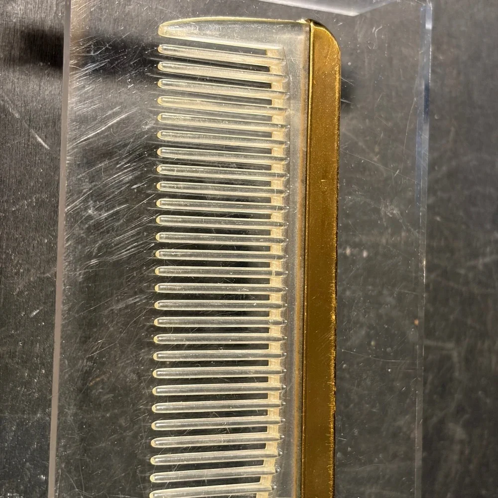 Vintage Lucite Hair Comb Gold Tone Metal Spine Clear Acrylic Made in USA 7 Inch